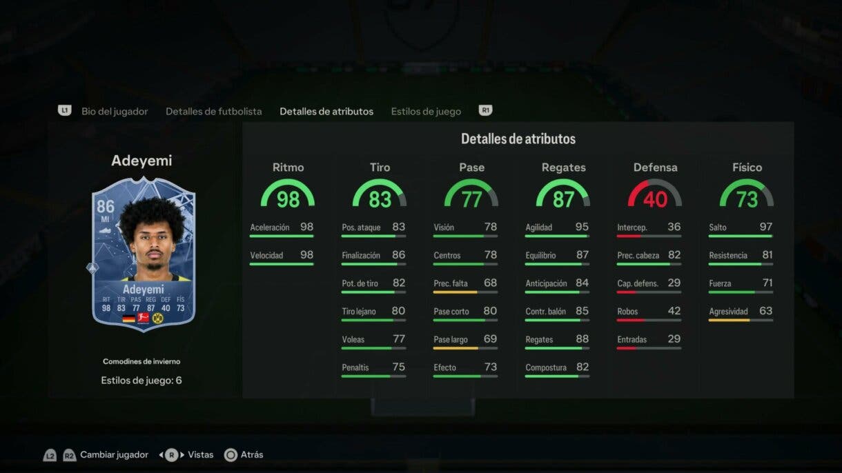Stats in game Adeyemi Winter Wildcards EA Sports FC 24 Ultimate Team