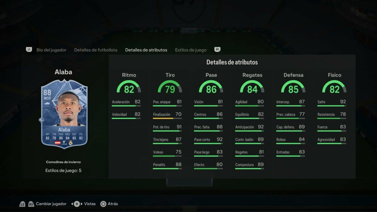 Stats in game Alaba Winter Wildcards EA Sports FC 24 Ultimate Team