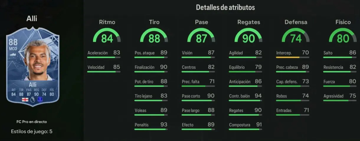 Stats in game Dele Alli FC PRO LIVE 88 EA Sports FC 24 Ultimate Team