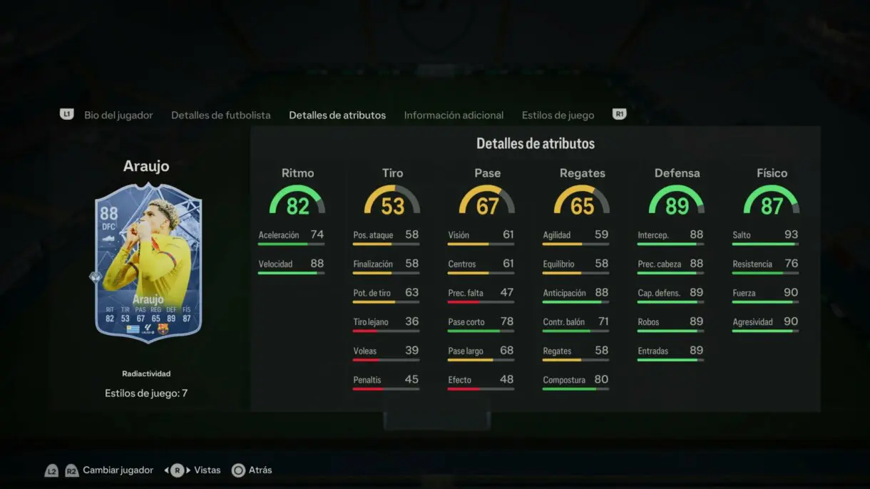 Stats in game Araujo Radioactividad EA Sports FC 24 Ultimate Team