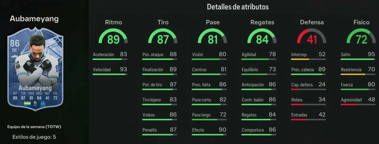 Stats in game Aubameyang SIF EA Sports FC 24 Ultimate Team