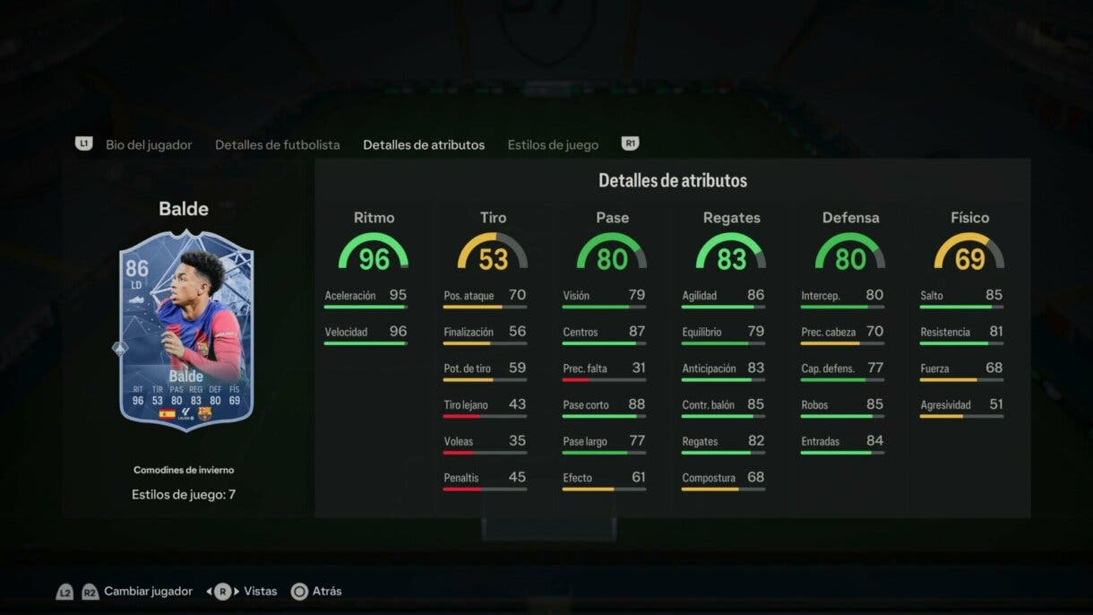 Stats in game Balde Winter Wildcards EA Sports FC 24 Ultimate Team