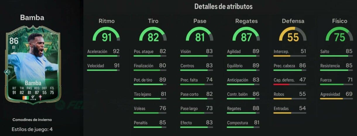 Stats in game Bamba Comodines de Invierno EA Sports FC 24 Ultimate Team