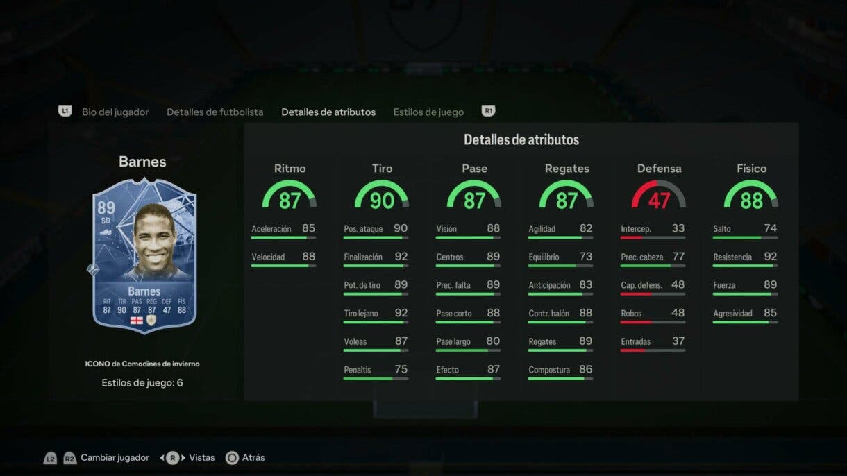 Stats in game Barnes Icono Winter Wildcards EA Sports FC 24 Ultimate Team
