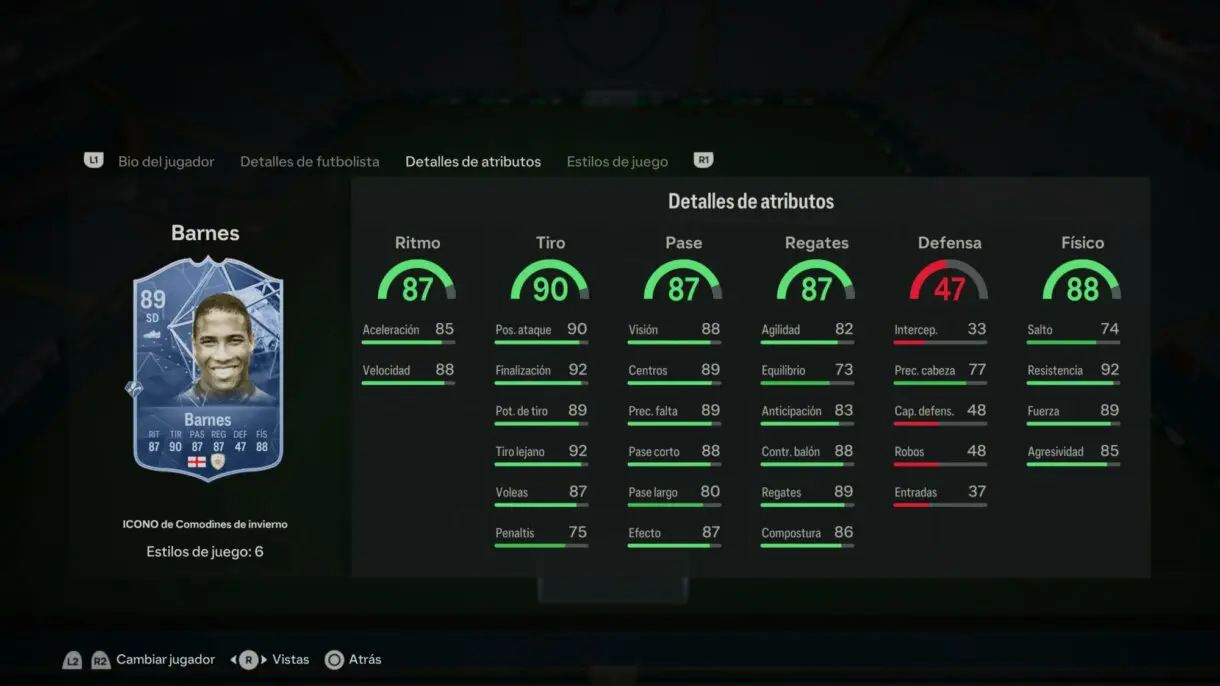 Stats in game Barnes Icono Winter Wildcards EA Sports FC 24 Ultimate Team
