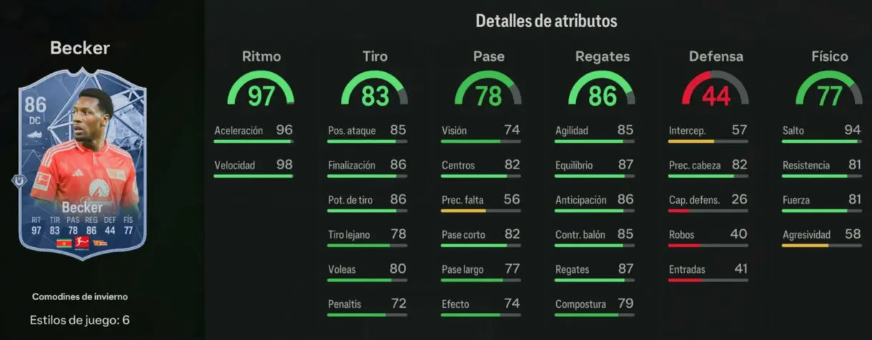 Stats in game Becker Winter Wildcards EA Sports FC 24 Ultimate Team