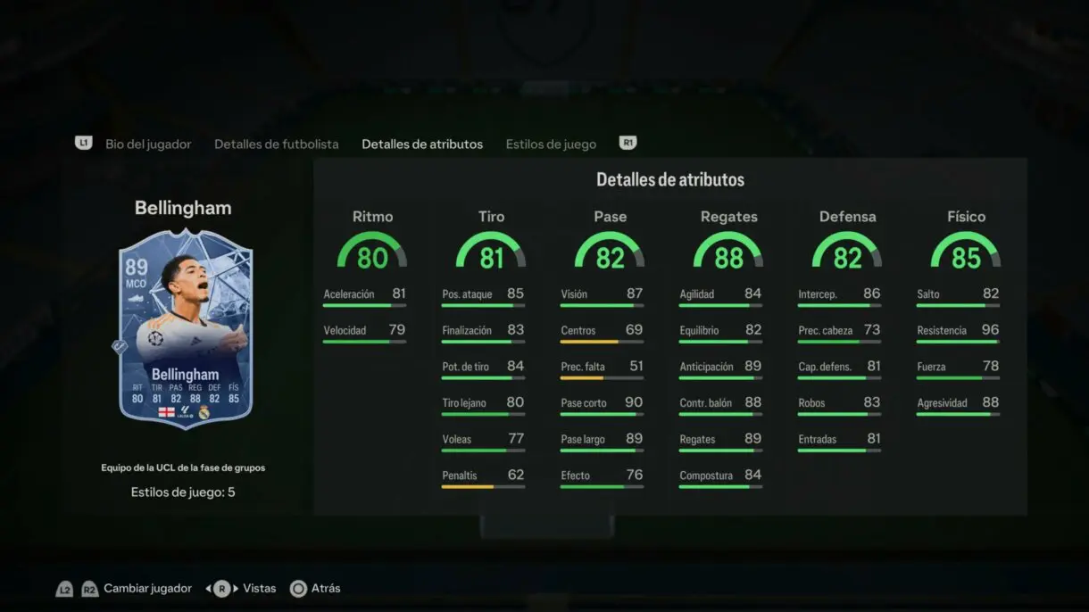 Stats in game Bellingham TOTGS EA Sports FC 24 Ultimate Team