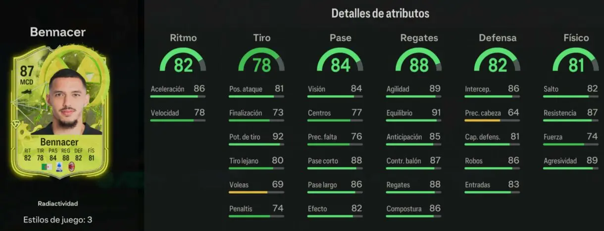 Stats in game Bennacer Radiactividad EA Sports FC 24 Ultimate Team