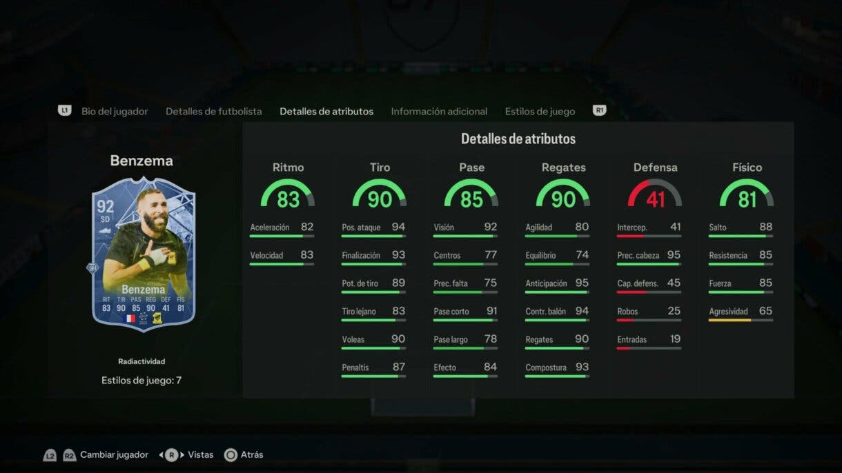 Stats in game Benzema Radioactividad EA Sports FC 24 Ultimate Team