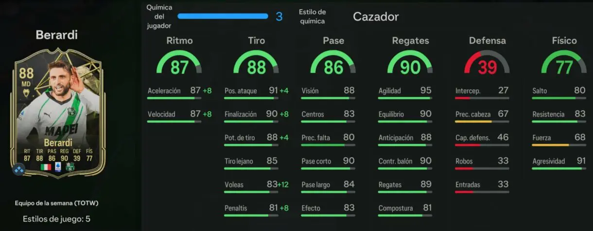 Stats in game Berardi SIF EA Sports FC 24 Ultimate Team