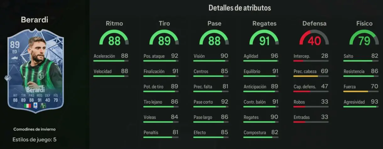 Stats in game Berardi Winter Wildcards EA Sports FC 24 Ultimate Team