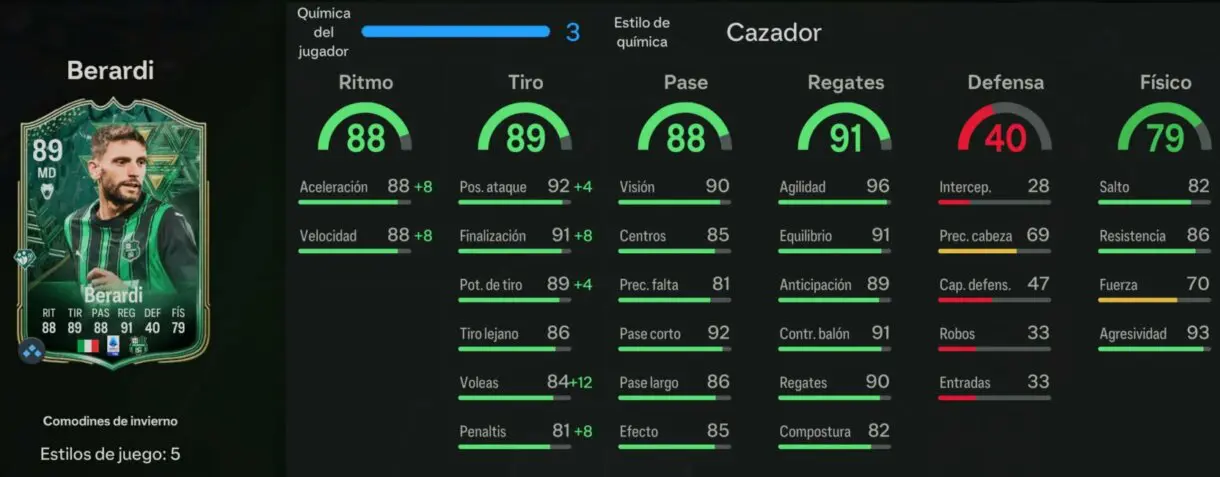Stats in game Berardi Winter Wildcards EA Sports FC 24 Ultimate Team
