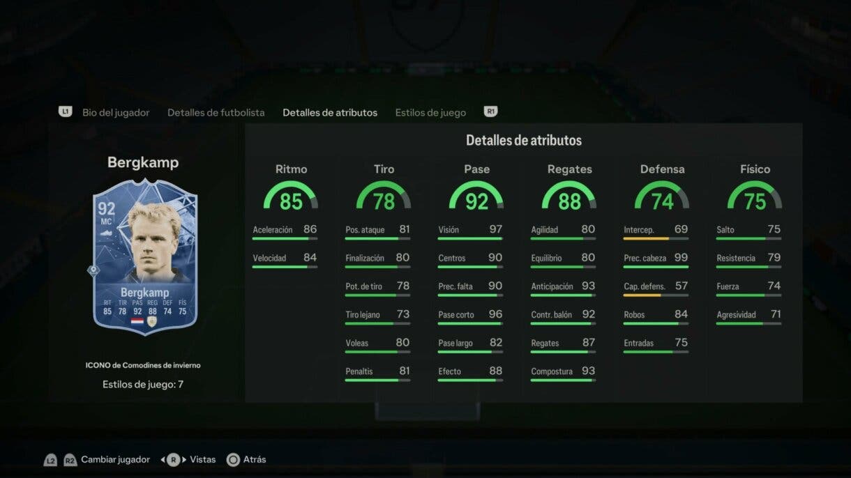 Stats in game Bergkamp Icono Winter Wildcards EA Sports FC 24 Ultimate Team