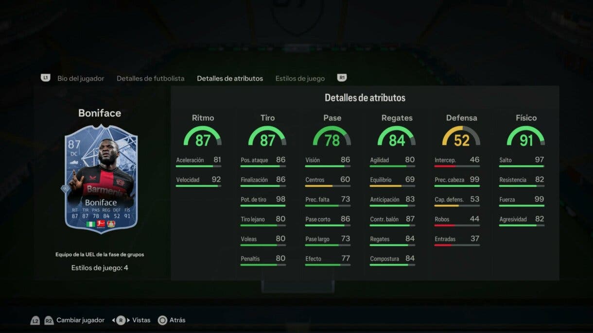 Stats in game Boniface TOTGS EA Sports FC 24 Ultimate Team