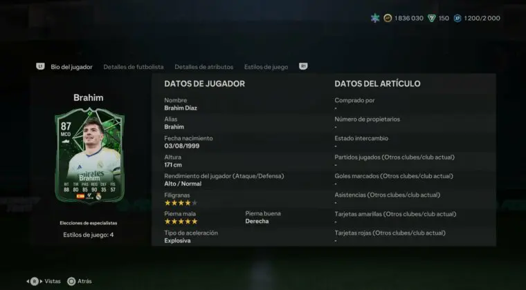 Imagen de EA Sports FC 24: ¿Merece la pena Brahim Díaz Pundit Picks? (Jugador SBC)