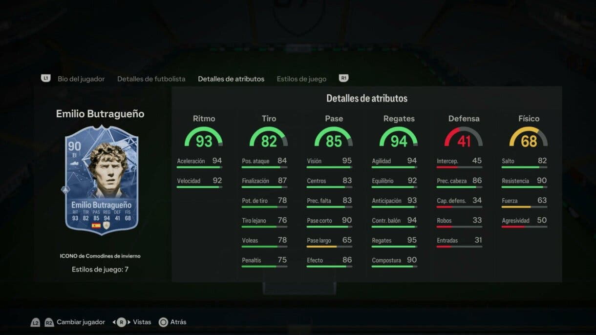 Stats in game Butragueño Icono Winter Wildcards EA Sports FC 24 Ultimate Team