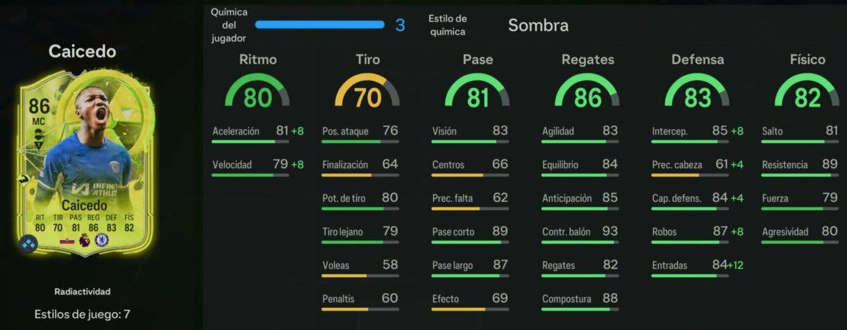 Stats in game Caicedo Radiactividad EA Sports FC 24 Ultimate Team