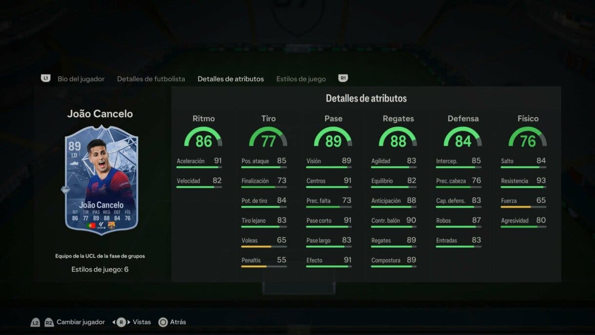 Stats in game Cancelo TOTGS EA Sports FC 24 Ultimate Team