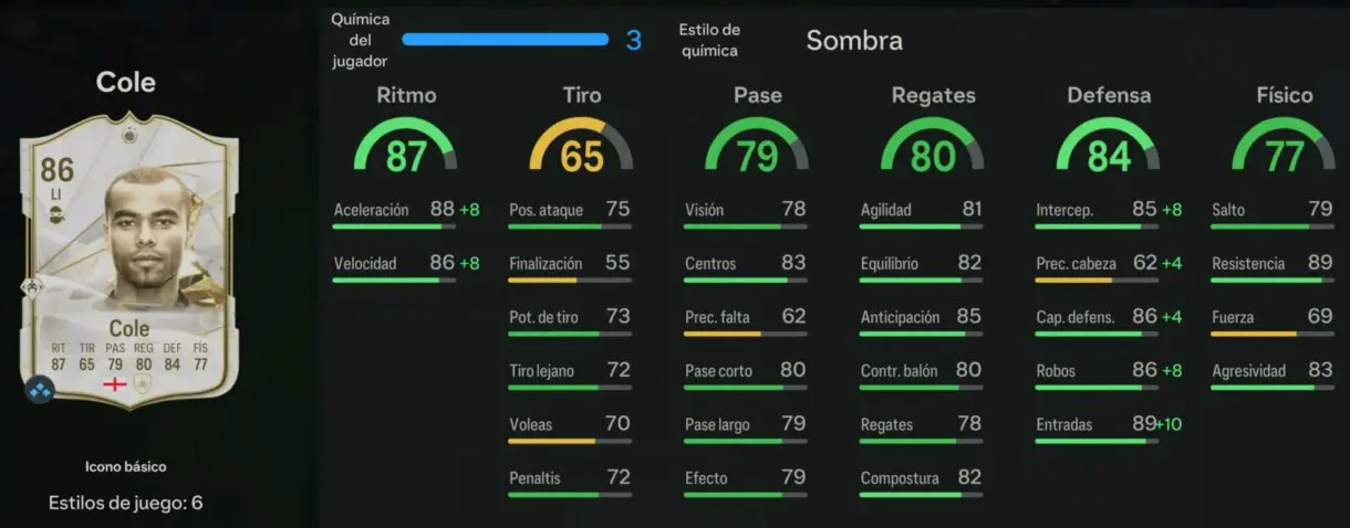 Stats in game Cole Icono básico EA Sports FC 24 Ultimate Team