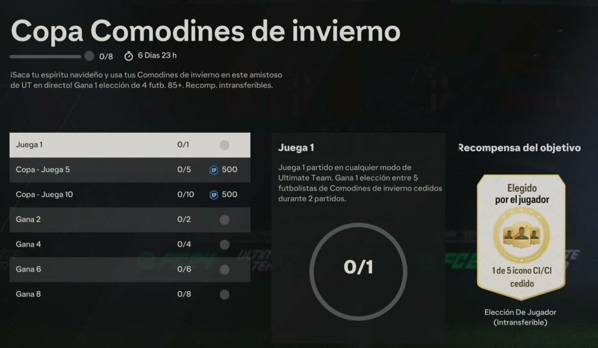 Objetivo Juega 1 de Copa Comodines de invierno descripción EA Sports FC 24 Ultimate Team