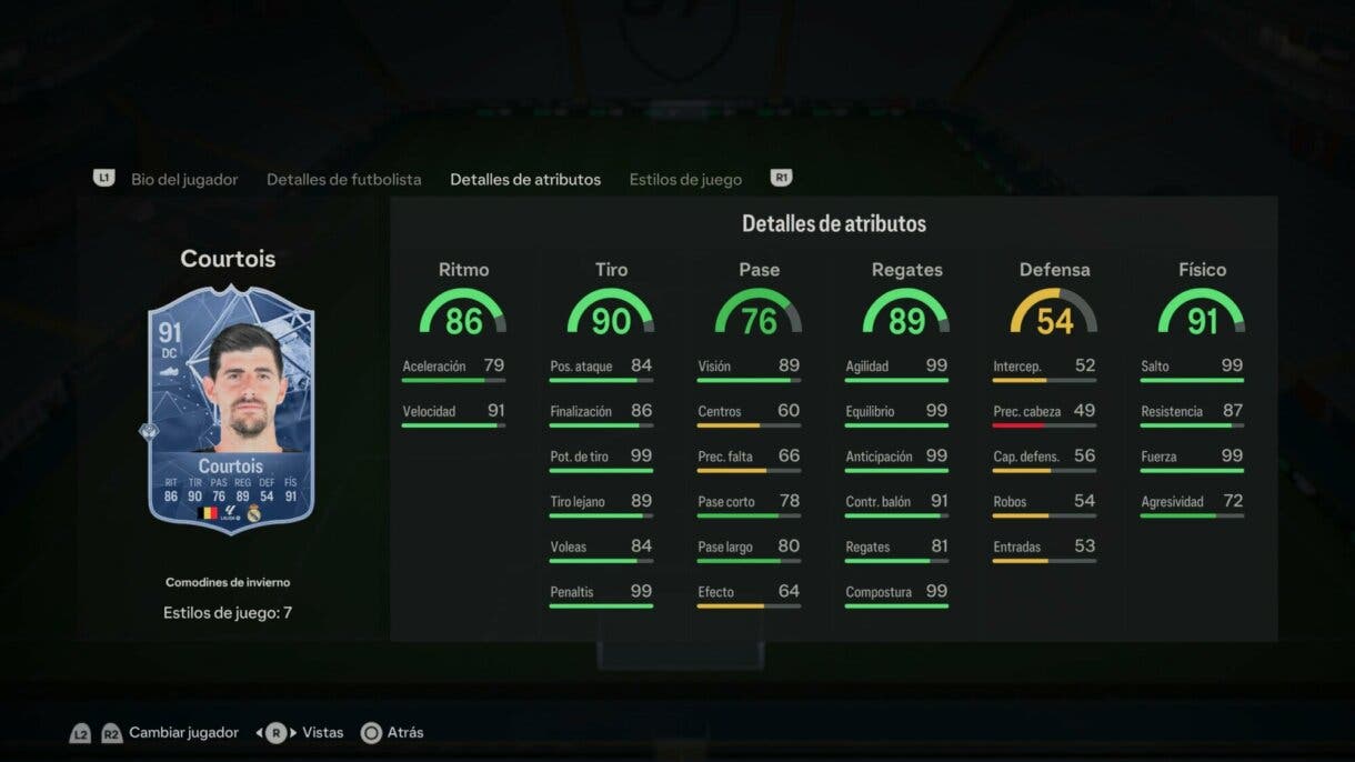 Stats in game Courtois Winter Wildcards EA Sports FC 24 Ultimate Team
