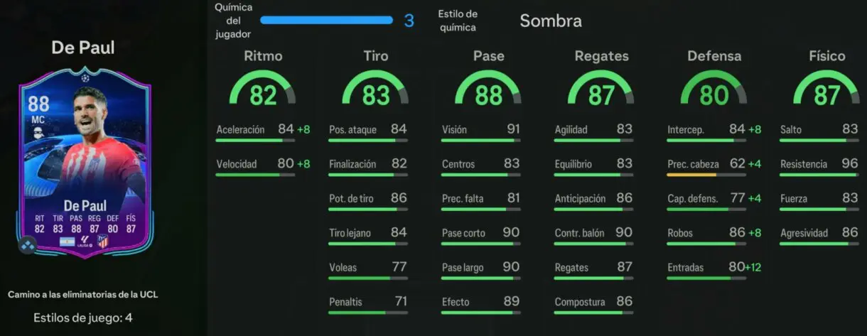 Stats in game De Paul RTTK 88 EA Sports FC 24 Ultimate Team