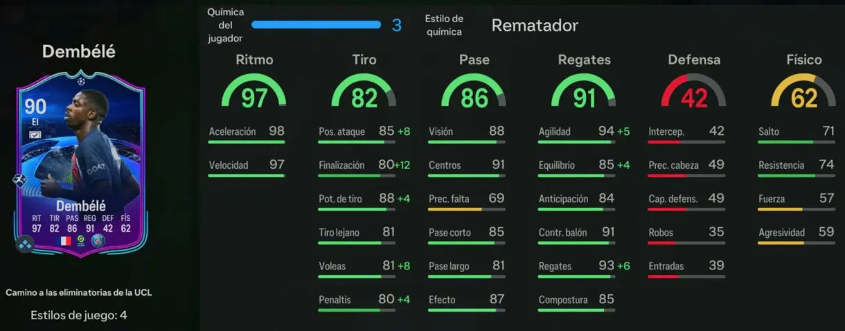 Stats in game Dembélé RTTK 90 EA Sports FC 24 Ultimate Team