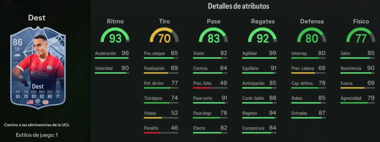 Stats in game Dest RTTK 86 EA Sports FC 24 Ultimate Team
