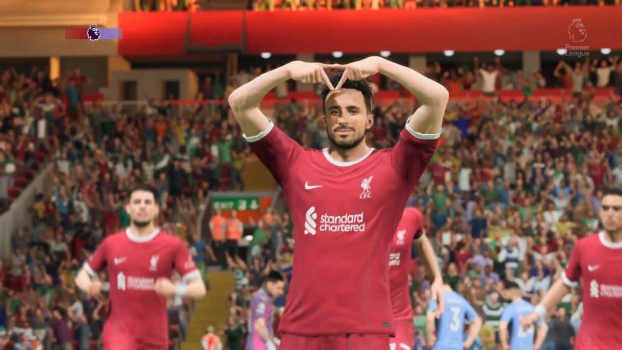 Diogo Jota celebrando haciendo un triángulo con las manos EA Sports FC 24