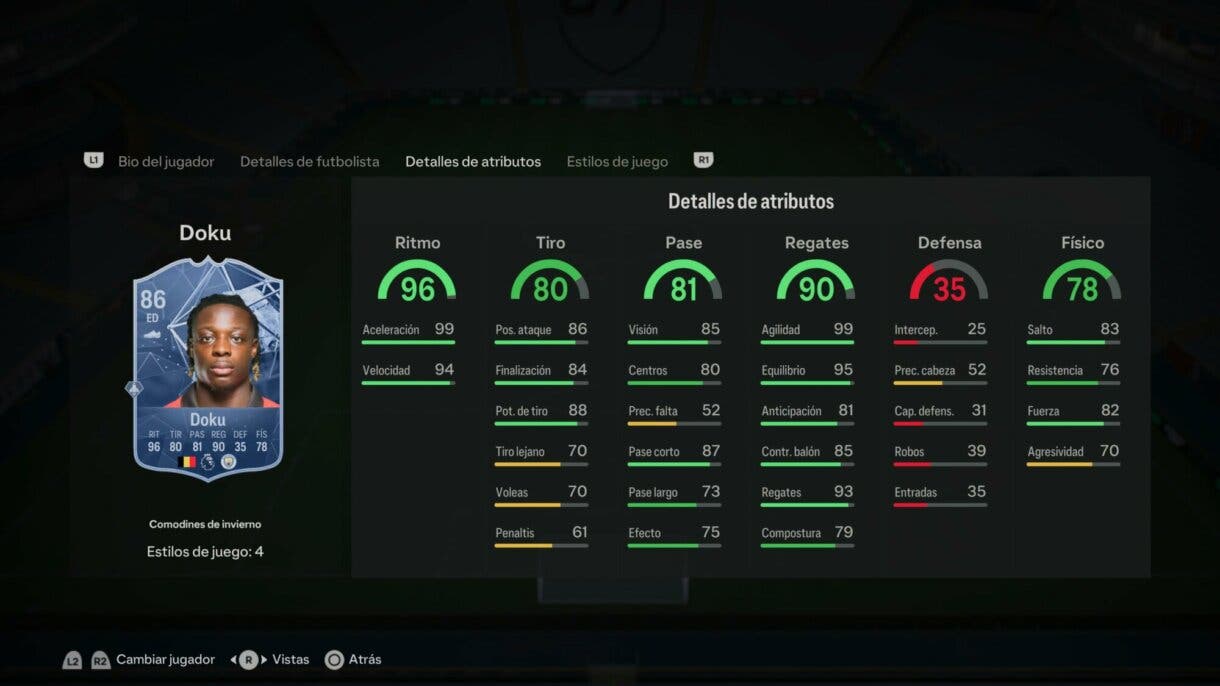 Stats in game Doku Winter Wildcards EA Sports FC 24 Ultimate Team