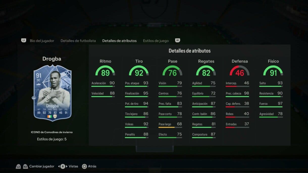 Stats in game Drogba Icono Winter Wildcards EA Sports FC 24 Ultimate Team