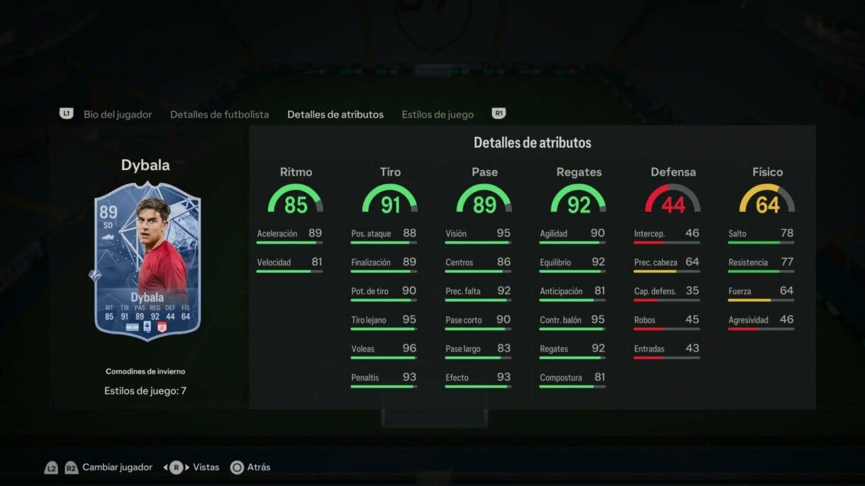 Stats in game Dybala Winter Wildcards EA Sports FC 24 Ultimate Team
