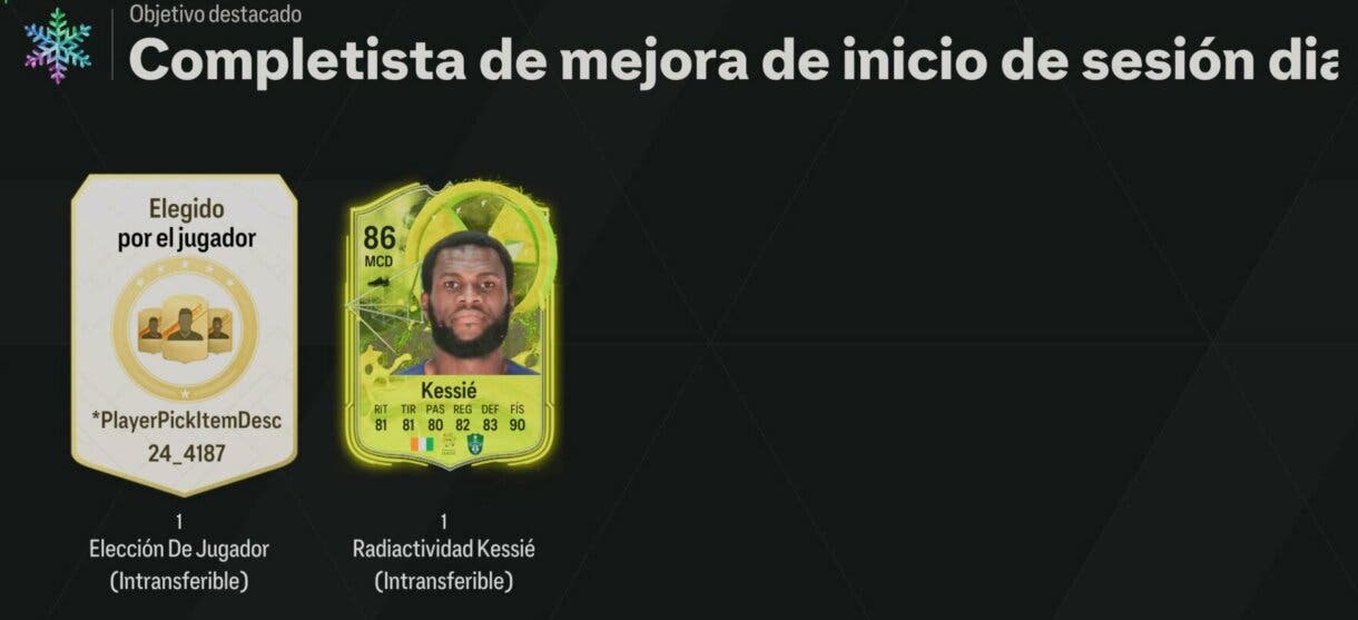 Recompensa del objetivo Completa 8 de Completista de mejora de inicio de sesión diario (mostrando a Kessié Radiactividad) EA Sports FC 24 Ultimate Team