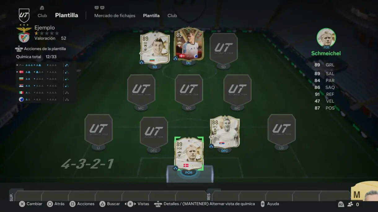 Once EA Sports FC 24 Ultimate Team con Schmeichel y Stoichkov Iconos básicos, Vidic Icono de Centuriones y Hojlund Ultimate Dynasties
