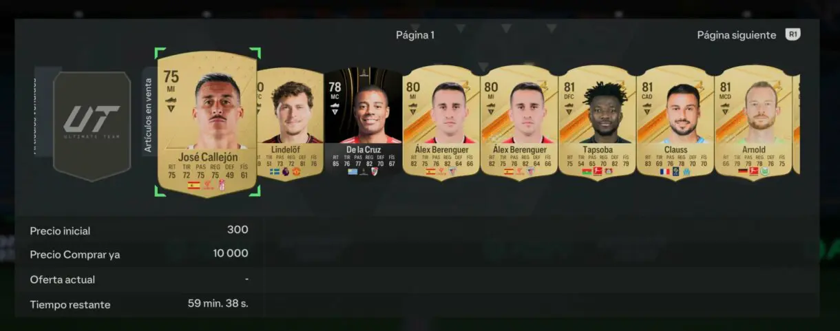 Jugadores a la venta aleatorios de la lista de transferibles desde el menú de EA Sports FC 24 Ultimate Team