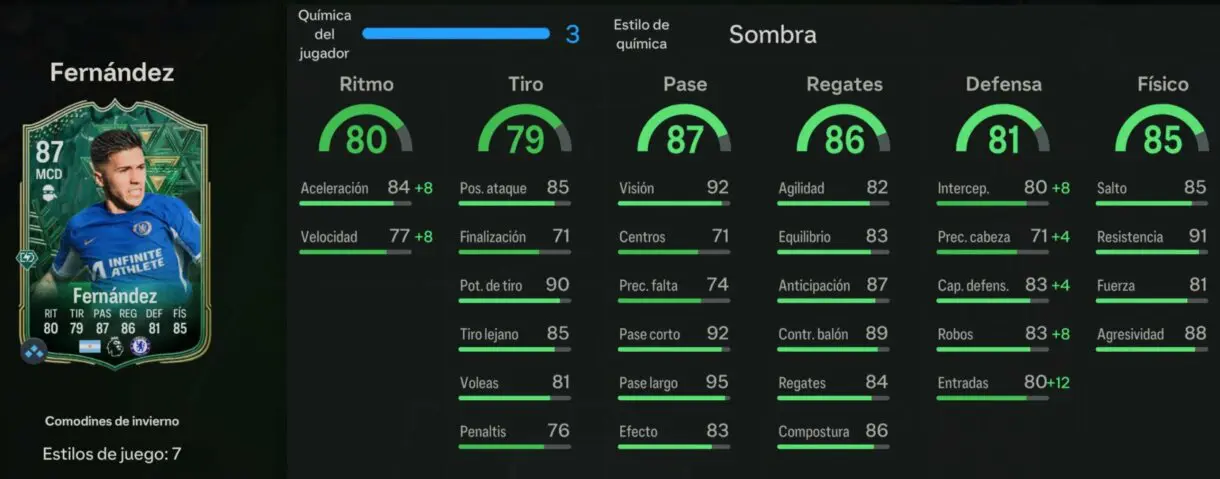 Stats in game Enzo Fernández Winter Wildcards EA Sports FC 24 Ultimate Team