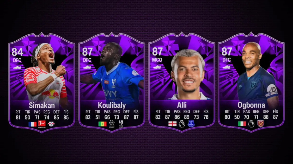 Diseño con las cartas FC PRO LIVE Simakan, Koulibaly, Alli y Ogbonna EA Sports FC 24 Ultimate Team