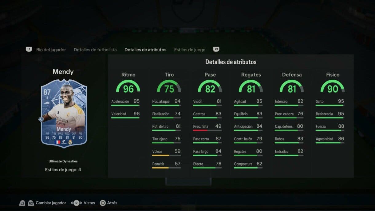 Stats in game Ferland Mendy Ultimate Dynasties EA Sports FC 24 Ultimate Team