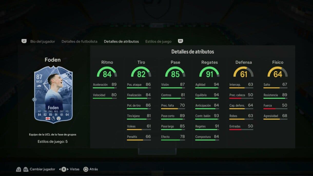Stats in game Foden TOTGS EA Sports FC 24 Ultimate Team