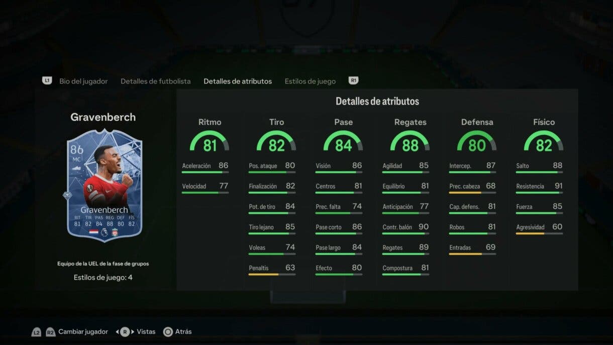 Stats in game Gravenberch TOTGS EA Sports FC 24 Ultimate Team