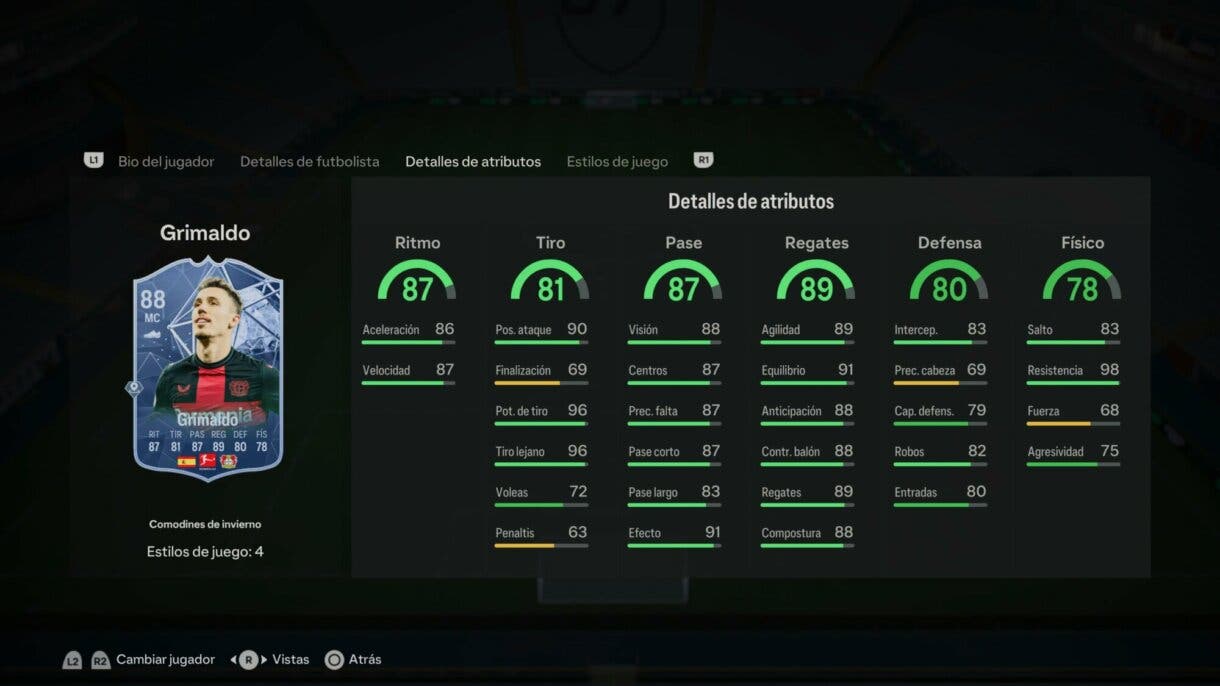Stats in game Grimaldo Winter Wildcards EA Sports FC 24 Ultimate Team