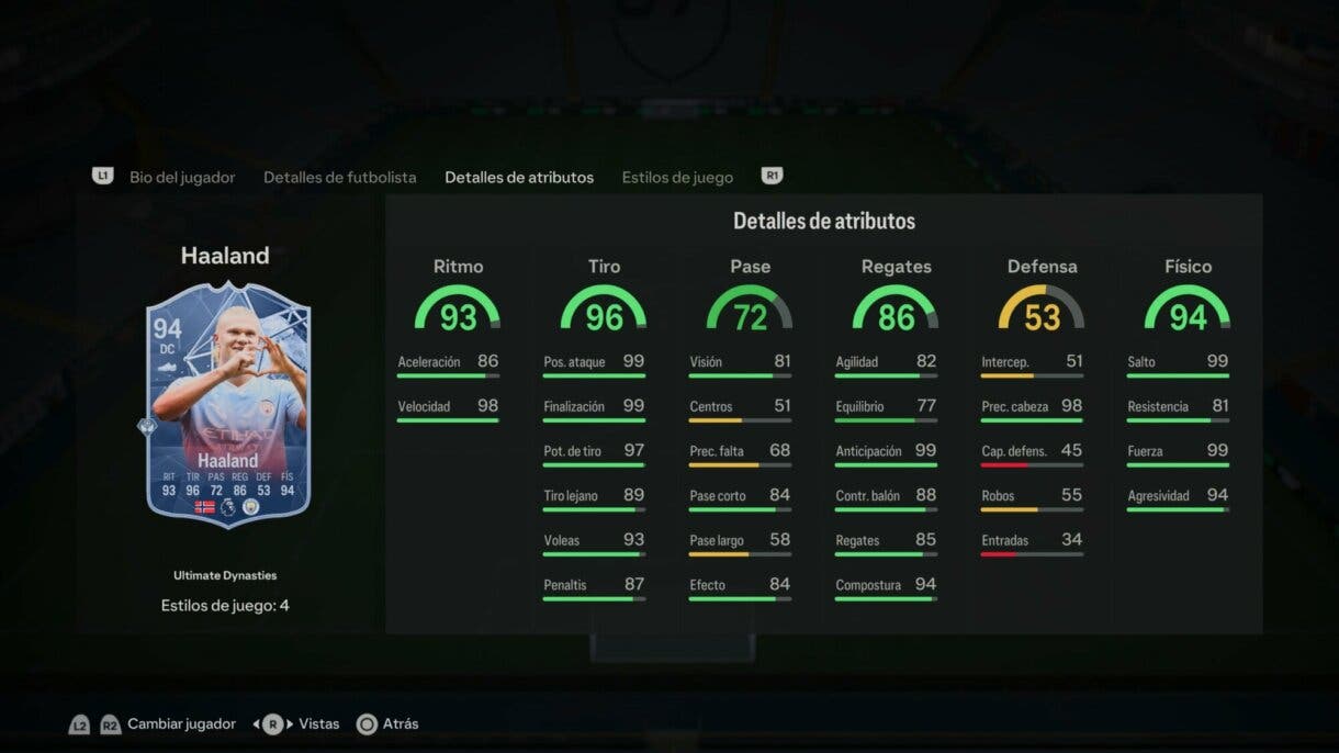 Stats in game Haaland Ultimate Dynasties EA Sports FC 24 Ultimate Team