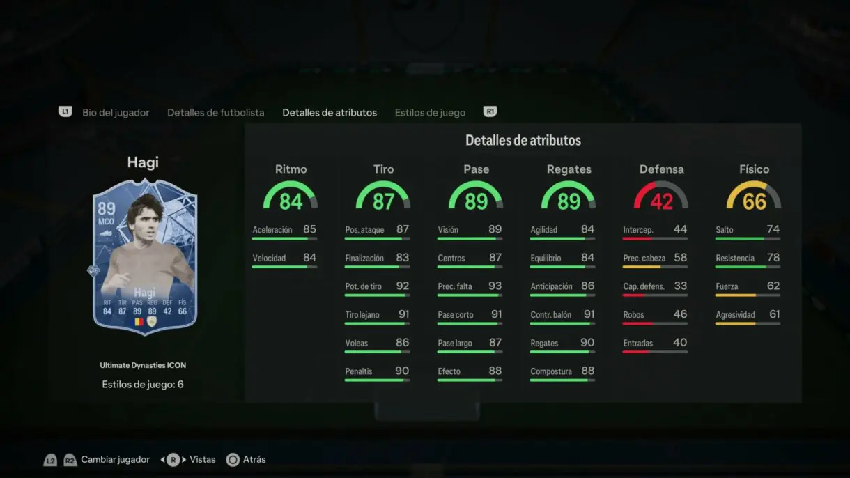 Stats in game Hagi Icono Ultimate Dynasties 89 EA Sports FC 24 Ultimate Team