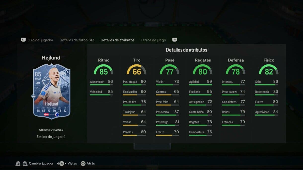 Stats in game Oscard Hojlund Ultimate Dynasties EA Sports FC 24 Ultimate Team