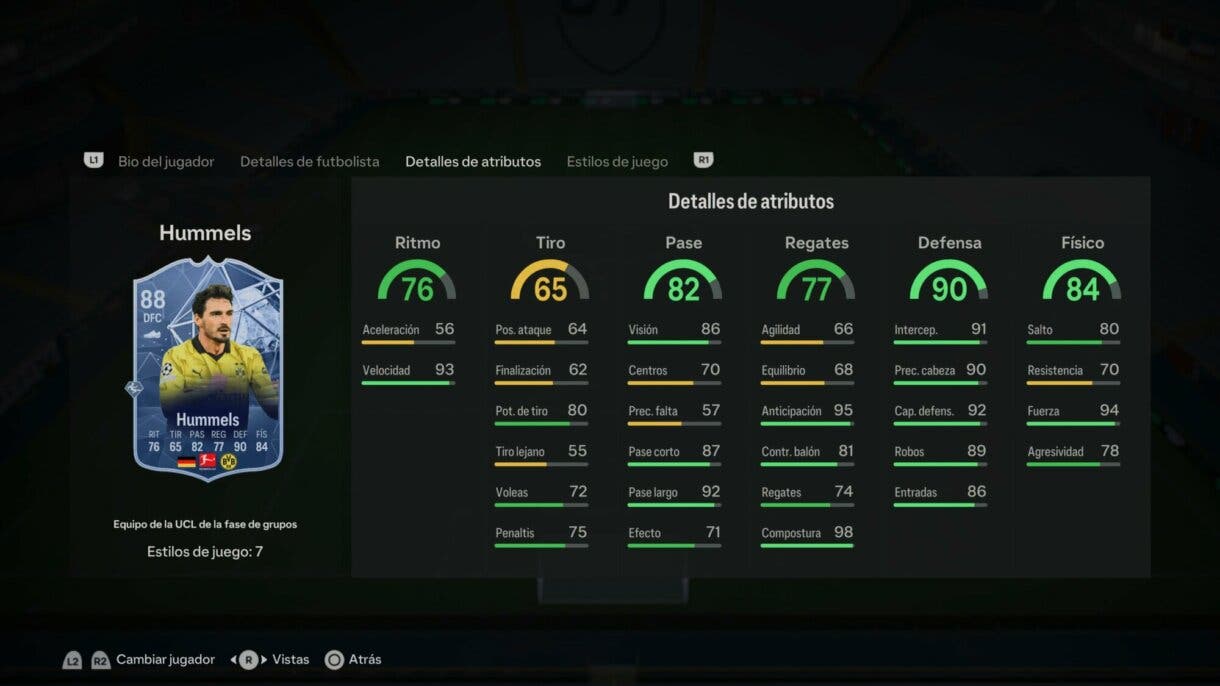 Stats in game Hummels TOTGS EA Sports FC 24 Ultimate Team