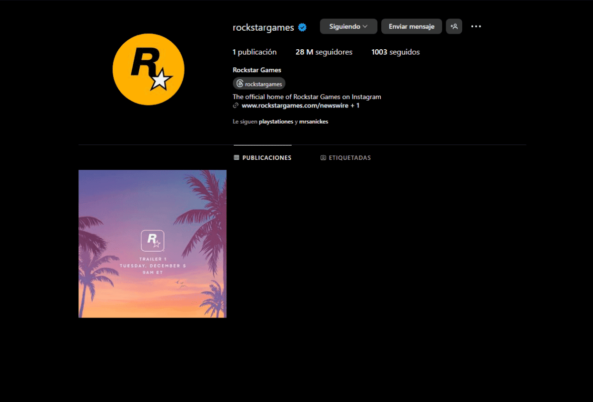 Rockstar elimina de la noche a la mañana todas sus fotos de Instagram, preparándose para GTA VI