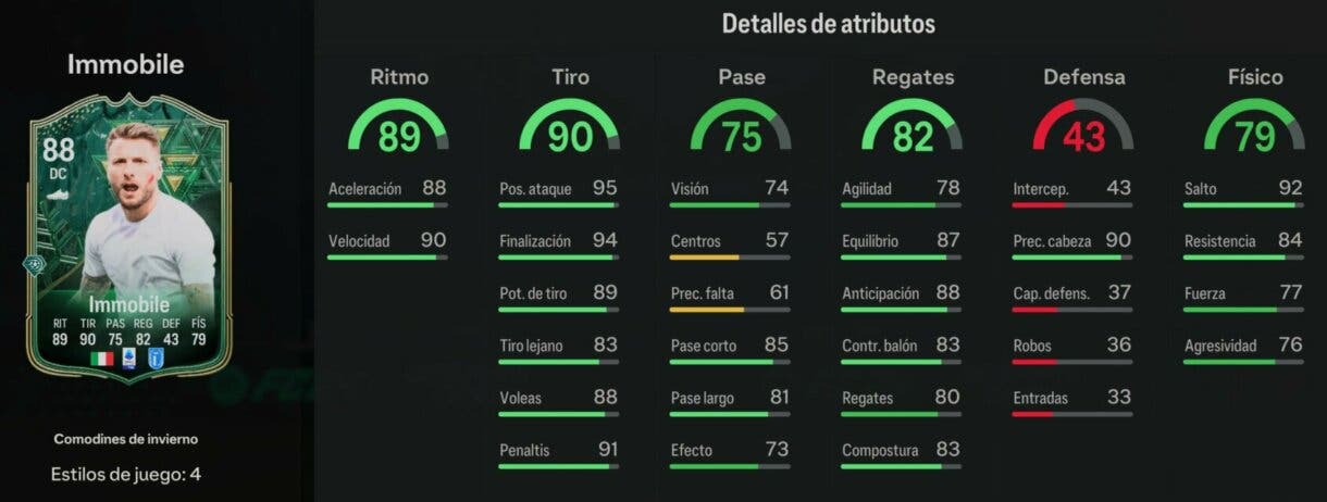 Stats in game Immobile Winter Wildcards EA Sports FC 24 Ultimate Team