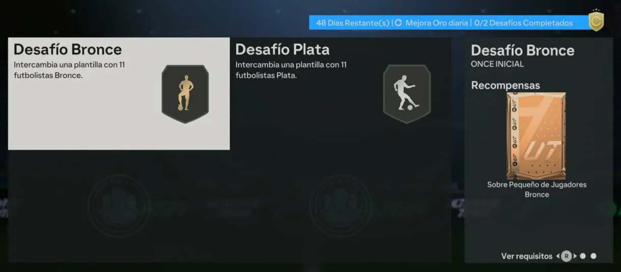 Interio de la Mejora Oro diaria mostrando las plantillas individuales EA Sports FC 24 Ultimate Team