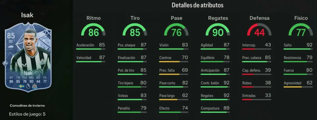 Stats in game Isak Winter Wildcards EA Sports FC 24 Ultimate Team