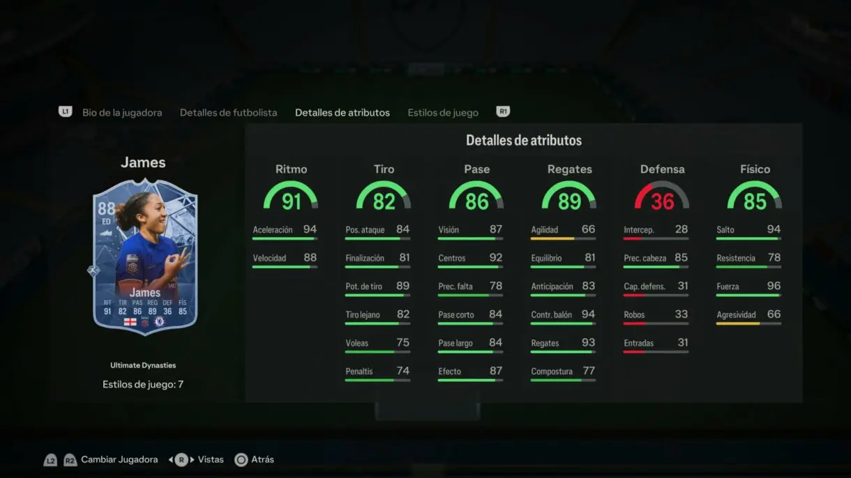 Stats in game Lauren James Ultimate Dynasties EA Sports FC 24 Ultimate Team